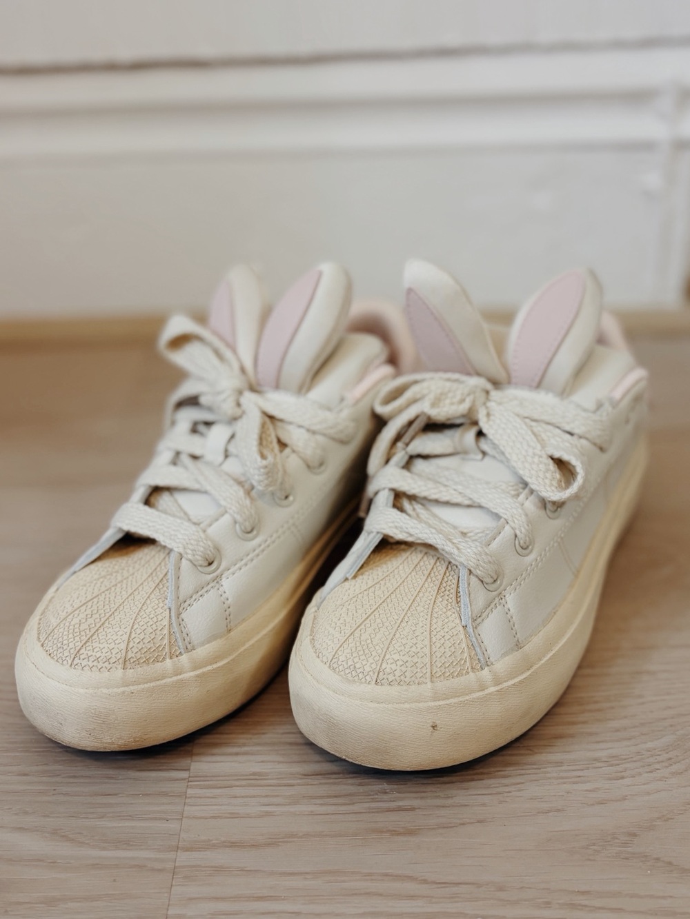 Cream and pink bunny sneakers
